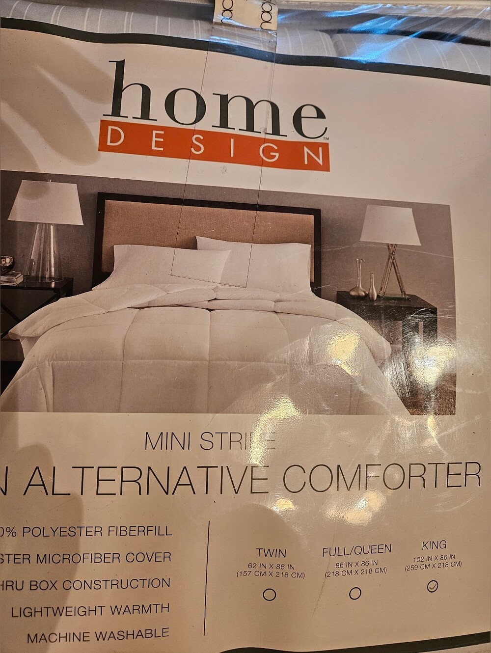 NWT Home Design King Mini Stripe Down Alternative Comforter White Macys New